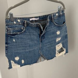 Zara Distressed Blue Denim Mini Skirt